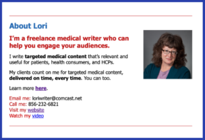 Lori's about section in her email newsletter